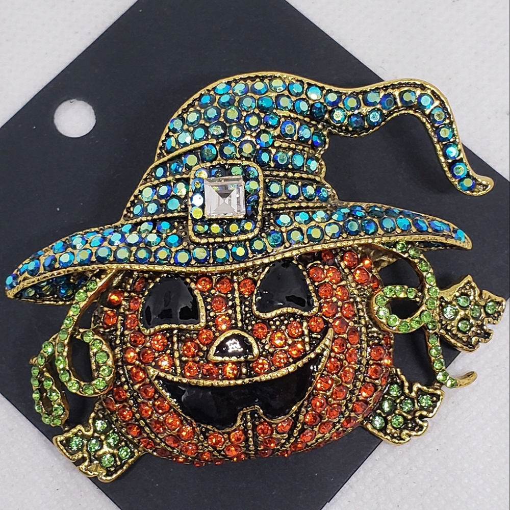 Rhinestone Halloween Pumpkin Brooch Pin